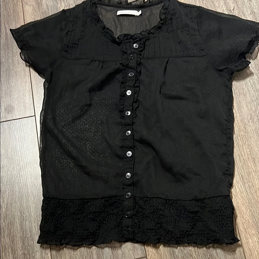 Black Ruffled Button-Up Women's Top